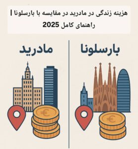 هزینه زندگی در مادرید در مقایسه با بارسلونا | راهنمای کامل 2025